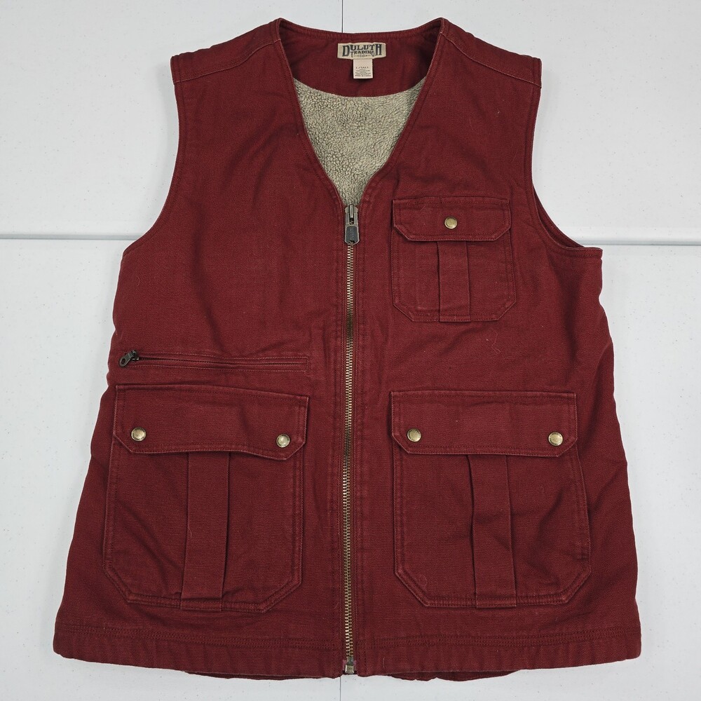 Duluth Trading Co Sherpa Lined Heavy Duty Canvas Vest Men L Tall Red Barn Chore
